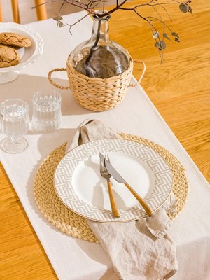 LC Waikiki Bej Desenli Porselen Servis Tabağı 27 cm  (S6)