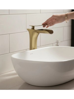 İsaoğlu Yapı Mat Antik Gold Çanak Bataryası Şelale Akışlı Yüksek Model Çanak Bataryası Eskitme Gold Renk