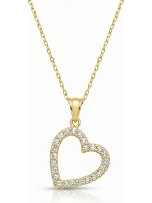 Zümrüt Sarraf 14 Ayar Altın Zirkon Taşlı Kalpli Kolye