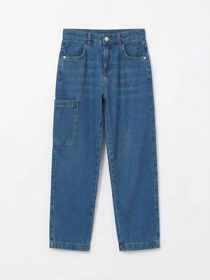 LC Waikiki Indigo Loose Fit Erkek Çocuk Kargo Jean Pantolon  (S6)
