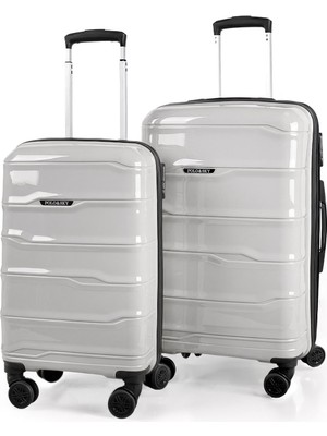 Polo&sky Azra Model Taş Rengi Pp Kırılmaz 2'li Kabin Boy + Orta Boy Valiz Seti