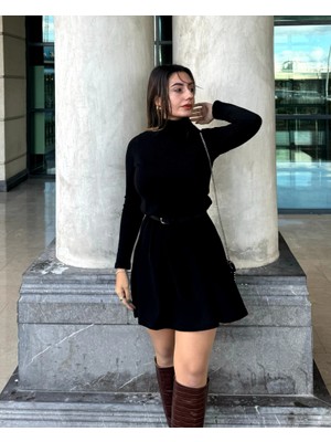 Mericline Kadın Uzun Kollu Balıkçı Yaka Salaş Kusa Akrilik Elbise