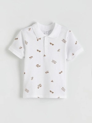 LC Waikiki Beyaz Polo Yaka Baskılı Erkek Çocuk Tişört  (S6)