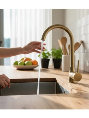 İsaoğlu Yapı Mat Gold Evye Bataryası Fırçalanmış Altın Evye Armatür Pirinç Malzeme Modern Tasarım