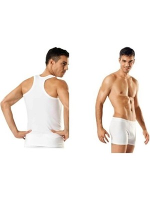 Tutku Erkek Sporcu Atlet-Boxer Takım 8'li Paket 4 Atlet 4 Boxer Likralı Ribanalı-Beyaz-Xl