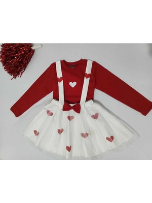 Geef Kids Kız Çocuk Kalpli Uzun Kollu - Askılı Etek Takım