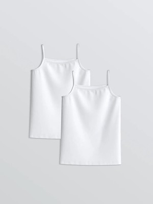 LC Waikiki Beyaz Kare Yaka Kız Çocuk Atlet 2 Li  (S6)