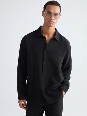 LC Waikiki Siyah Regular Fit Müslin Erkek Gömlek  (S6)