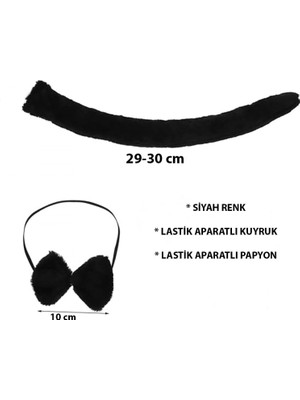 Peluş Siyah Renk Kuyruk ve Papyon Yetişkin Çocuk Uyumlu