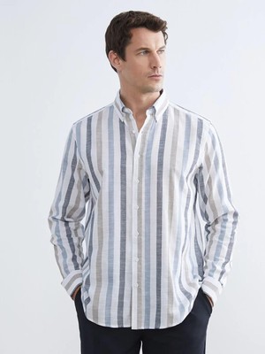 LC Waikiki Mavi Regular Fit Çizgili Oxford Erkek Gömlek  (S6)