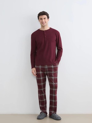 LC Waikiki Bordo Standart Kalıp Erkek Pijama Takım  (S6)