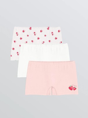 LC Waikiki Pembe Çilek Baskılı Kız Çocuk Boxer 3 Lü  (S6)