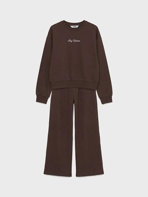 LC Waikiki Kahverengi Baskılı Kız Çocuk Sweatshirt ve Eşofman Altı  (S6)