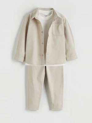 LC Waikiki Gri Erkek Çocuk Tişörtlü Gabardin Gömlek ve Pantolon  (S6)