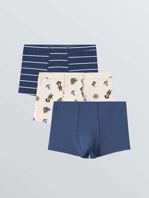 LC Waikiki Ekru Baskılı Erkek Çocuk Boxer 3'lü  (S6) Paket Yüksek Pamuk İçerikli Rahat Tasarım