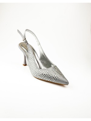 Babalı Alos 7550 Gümüş Taşlı Topuklu Abiye Kadın Ayakkabı