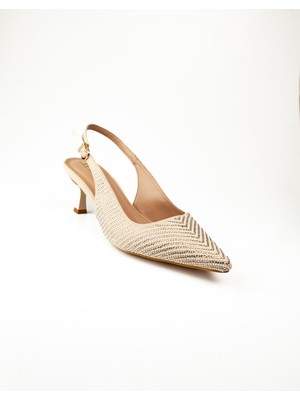 Babalı Alos 9515 Taşlı Kısa Topuklu Ayakkabı Ten