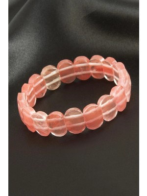 Oval Kesim Pembe Kuvars Doğaltaşlı Bileklik