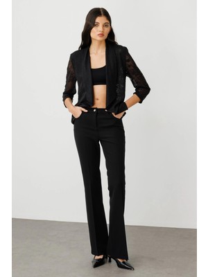 Ekol Kendinden Desenli Transparan Ceket  4182