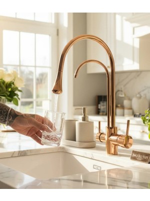 İsaoğlu Yapı Arıtıcılı Batarya Bakır Evye Armatürü Sıcak Soğuk ve Arıtmalı Mutfak Bataryası