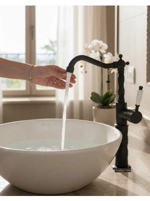 İsaoğlu Yapı Siyah Çanak Bataryası Retro Tasarım Armatür Mat Siyah Rustik