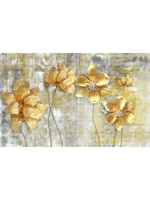 Arterior Wallpaper Altın Yaldız Çiçekler Ağaç Poster Duvar Kağıdı