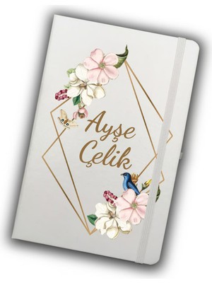 As Gift Kişiye Özel Beyaz Termos & Beyaz Defter & Beyaz Kupa & Krom Ayna & Beyaz Kalem Hediye Seti