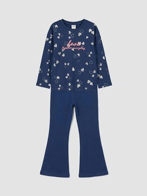 LC Waikiki Lacivert Baskılı Kız Çocuk Tişört ve Tayt  (S6)