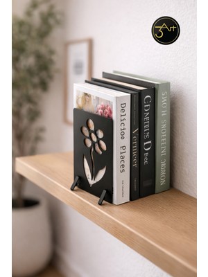 3art Metal Dekorasyon Kitap Tutucu – Çiçek Desenli Dekoratif Kitap Desteği -  Masa & Raf Kitaplık Aksesuarı