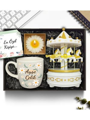 As Gift Kişiye Özel Beyaz Kupa & Atlı Karınca Müzik Kutusu & Mum Hediye Seti