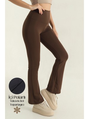 Bled Premium Içi Polarlı, Şardonlu,dalgıç, Ispanyol Paça, Toparlayıcı, Kışlık Örme Tayt Pantalon Kahve