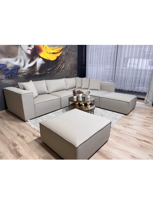 Erduran Mobilya Angelo 6 Modül Sırt Minderli Zero 03 Leke Tutmaz Kumaş Köşe Koltuk Takımı