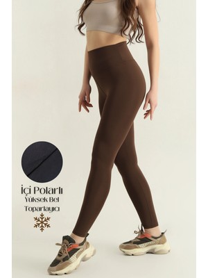 Bled Premium Içi Polarlı, Şardonlu, Dalgıç Kumaş, Toparlayıcı Interlok Kışlık Örme Siyah Tayt Kahve