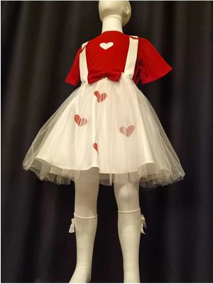 Geef Kids Kız Çocuk Kalpli Kısa Kollu T_shirt - Askılı Etek Takım