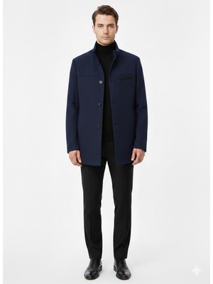 Slimfit Dar Kesim Tüylenmez Içi Kumaş Kaşe Kaban