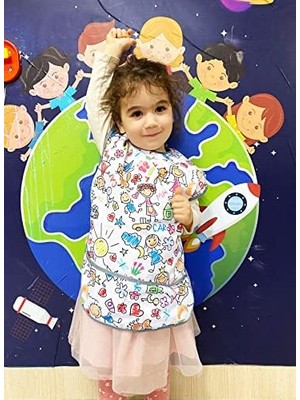 3-6 Yaş, Kısa Kollu Sıvı Geçirmez Önlük, Makinede Yıkanabilir, Boya, Oyun ve Yemek Zamanı