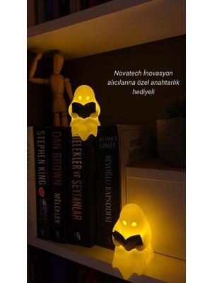 Novatech İnovasyon Kitap Okuyan Hayalet Figürü 2’li Pilli Mum ile Kullanım Masaüstü Obje Dekoratif Figür Halloween Dekoru