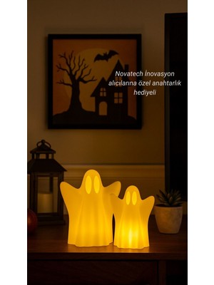 Novatech İnovasyon Hayalet Figürlü Dekoratif Obje 2’li Pilli Mum Ile Kullanım Halloween Aksesuarı Ev Dekor Ürünü