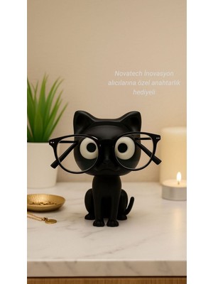 SEVİMLİ SİYAH KEDİ Gözlük Standı Dekoratif Gözlük Tutucu Masaüstü Gözlük Standı Hediye Organizer
