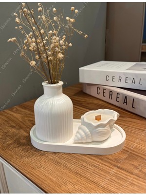 Elmessa 3 Parçalı Dekoratif Set Stantlı-Vazo,stant,istiridye Mum(Verniklidir)