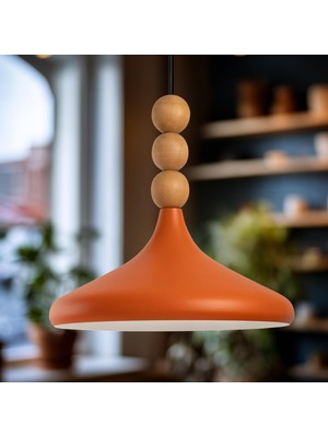 Braventa Collection Stella Tekli Ahşap Boncuk Detaylı Sarkıt Aydınlatma, Metal Sıvama, Ev, Ofis, Cafe, Restoran Avizeler