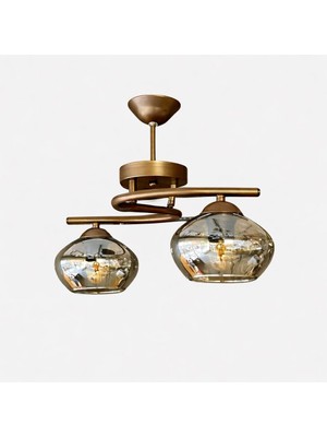 Kuzenler Modern Kahverengi 2 Li Basık Füme Cam Avize