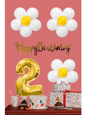 Tedaks Papatya Temalı Beyaz Sarı Papatya Balon Gold Rakam Gold Banner Doğum Günü Seti