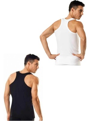 Tutku Erkek Ribana Sporcu Rambo %100 Pamuk Atlet 6'lı Paket (3 Beyaz - 3 Siyah)-Siyah - Beyaz-2xl