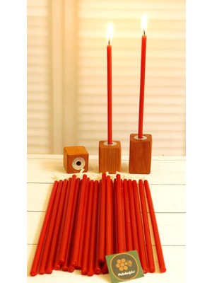 Braventa Collection Petekoğlu (50 Adet) Balmumu Mum ve (3 Adet) Özel Dizayn Ahşap Mumluk Dilek Mumu Doğal Petek Mum Töre