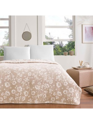 Braventa Collection Polly Çiçek DESENLI%100 Pamuk Battaniye, Bej, Çift Kişilik