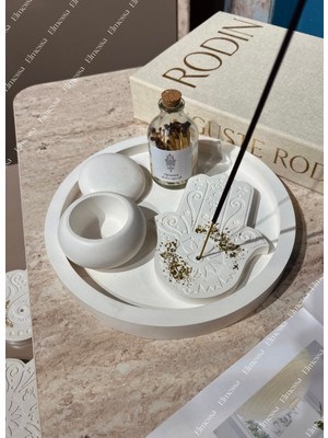 Elmessa 4lü Fatıma'nın Eli Tütsülük Seti-Mantar Kapaklı Cam Şişede Kibrit,takı Saklama Kutusu