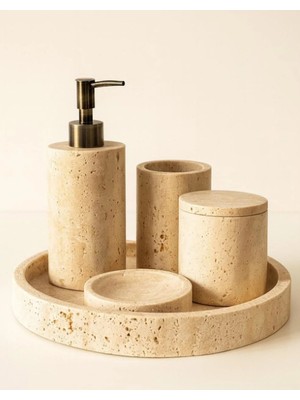 İsaoğlu Yapı Eskitme Antik Gold Traverten Lavabo Seti 5 Parça Doğal Banyo Seti Birinci Kalite Mermer