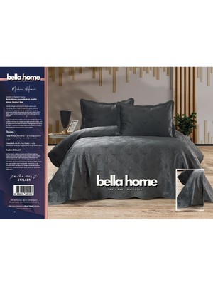 Bella Home Arzen Nakışlı Kadife Çift Kişilik Yatak Örtüsü Seti - 250X260 cm