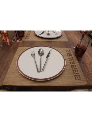 Braventa Collection Kahverengi Tangram Bambu Desen Lazer Kesim Amerikan Servis 2 Adet 35X45 cm